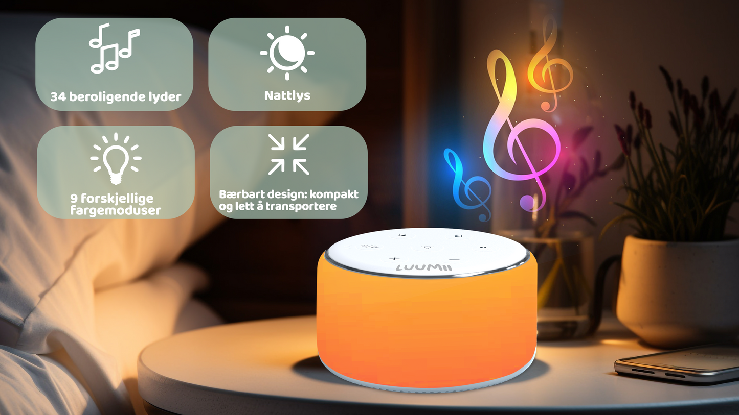 Luumii Søvn- og Trygghetspakke – Babymonitor med nattlys  og White Noise Maskin med fargelys