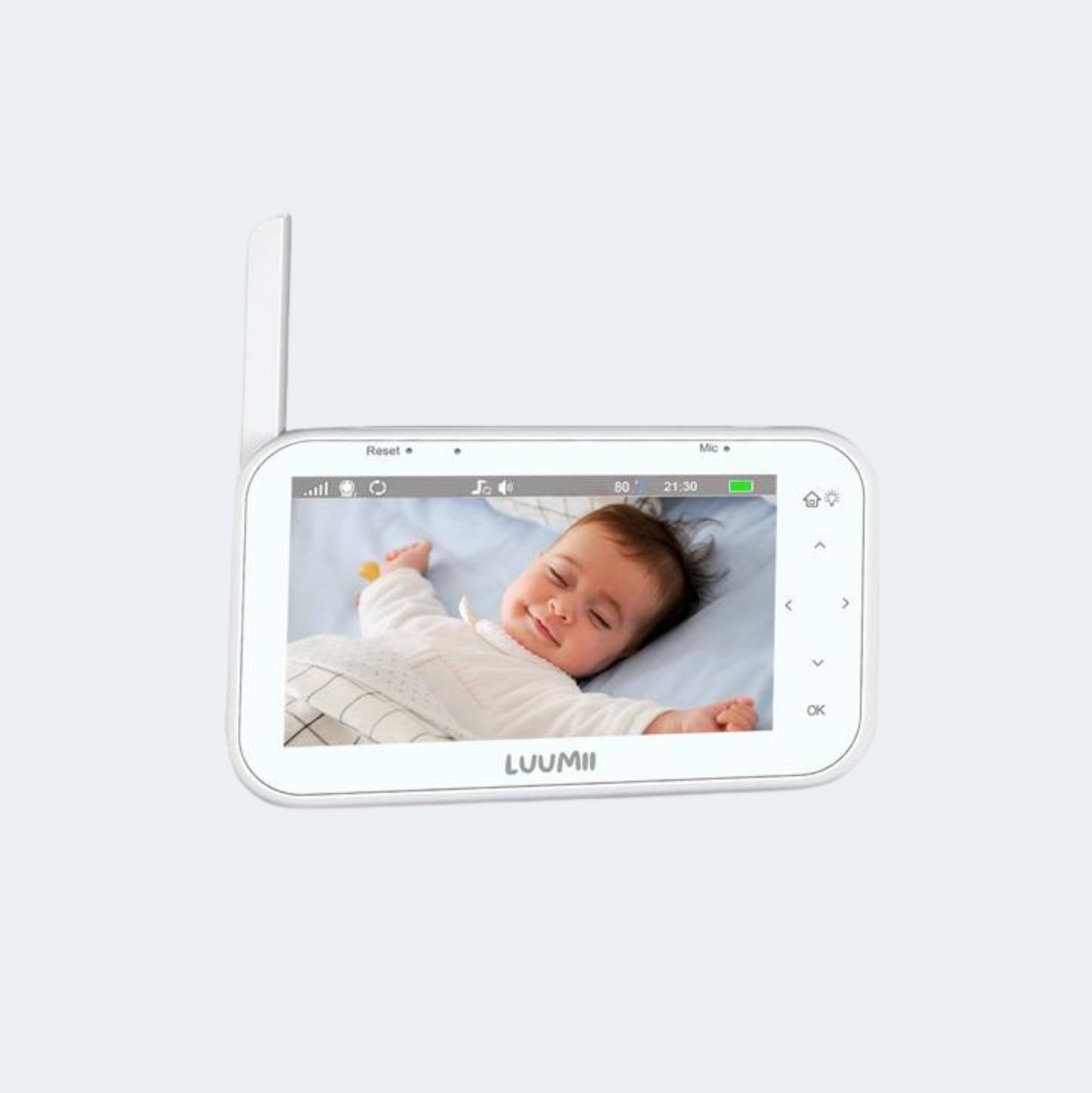 Reserve- og ekstraskjerm til Luumii Babymonitor med tydelig visning av babyens søvn