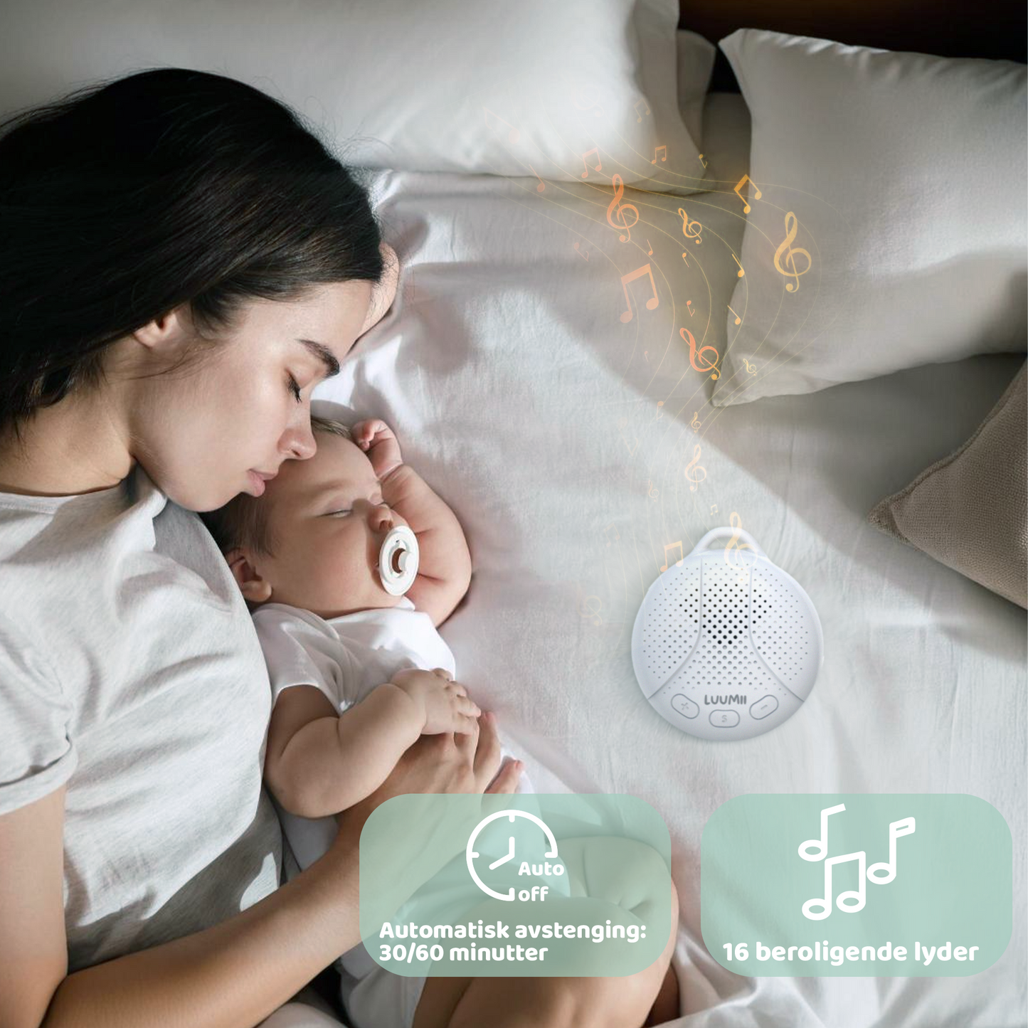 Luumii Babyro Sett – Rocker og Bærbar White Noise Maskin for bedre søvn