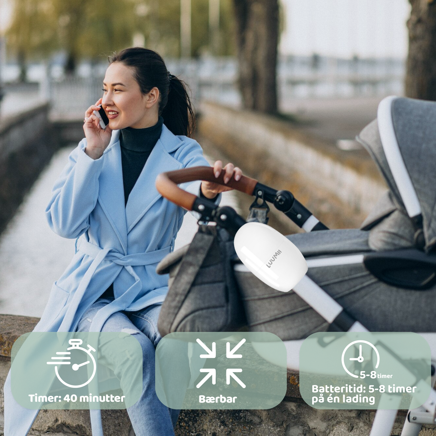 Luumii Babyro Sett – Rocker og Bærbar White Noise Maskin for bedre søvn