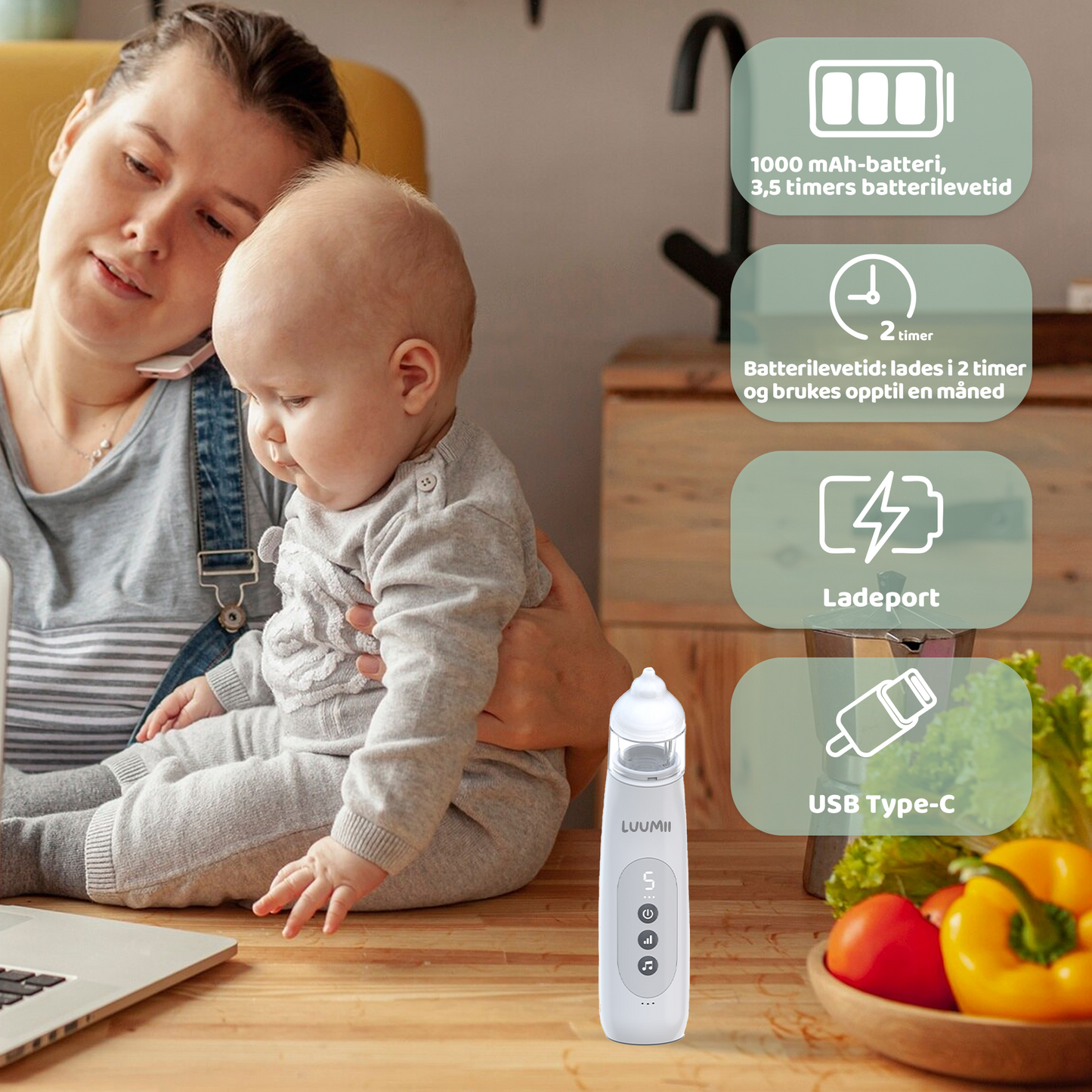 Luumii BabyGo Pust og Ro Pakke – Elektrisk BabyGo Nesesuger og White Noise Maskin