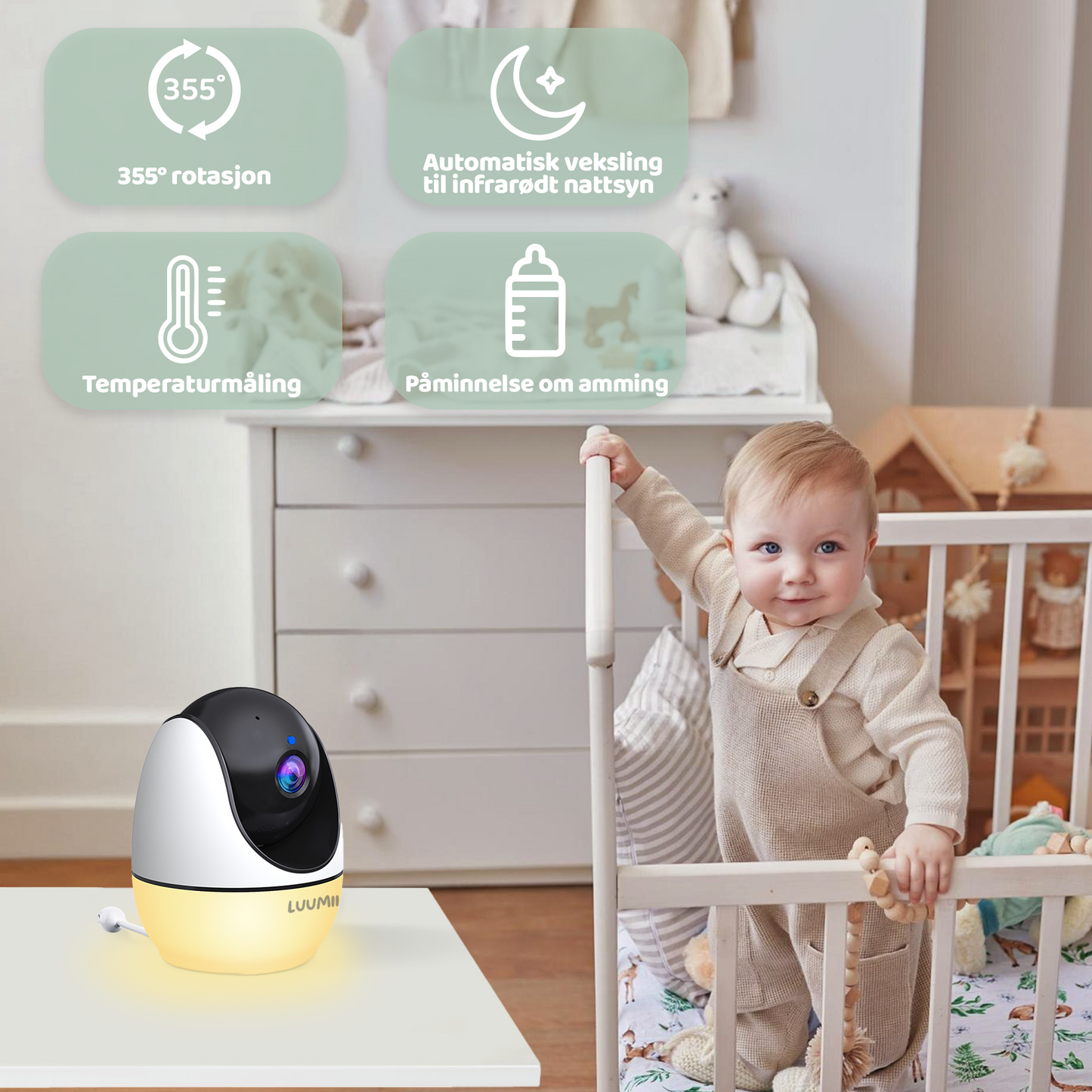 Luumii Komplettpakke – Babymonitor, Dobbel Brystpumpe, Elektrisk Nesesuger og White Noise Maskin