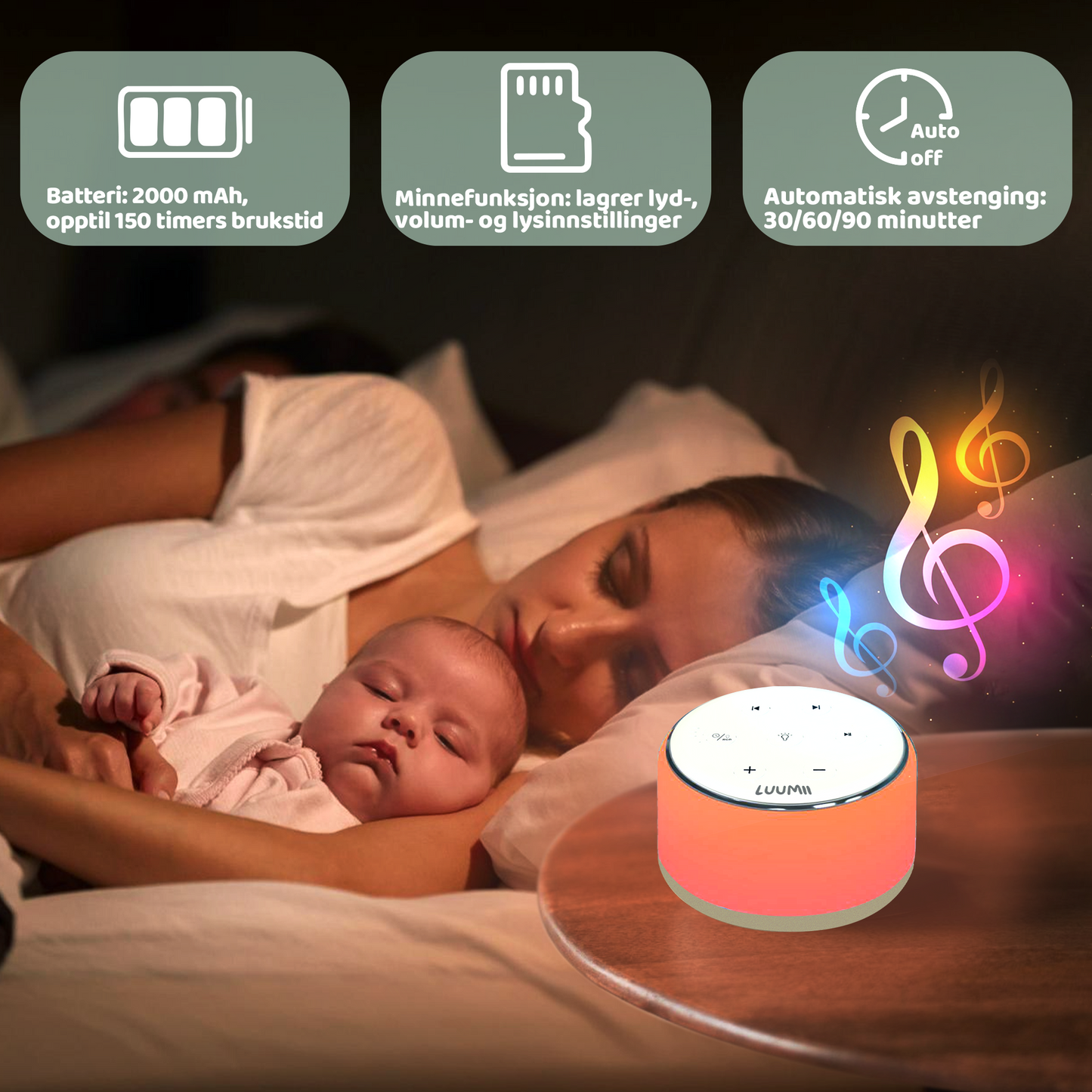 Luumii Komplettpakke – Babymonitor, Dobbel Brystpumpe, Elektrisk Nesesuger og White Noise Maskin