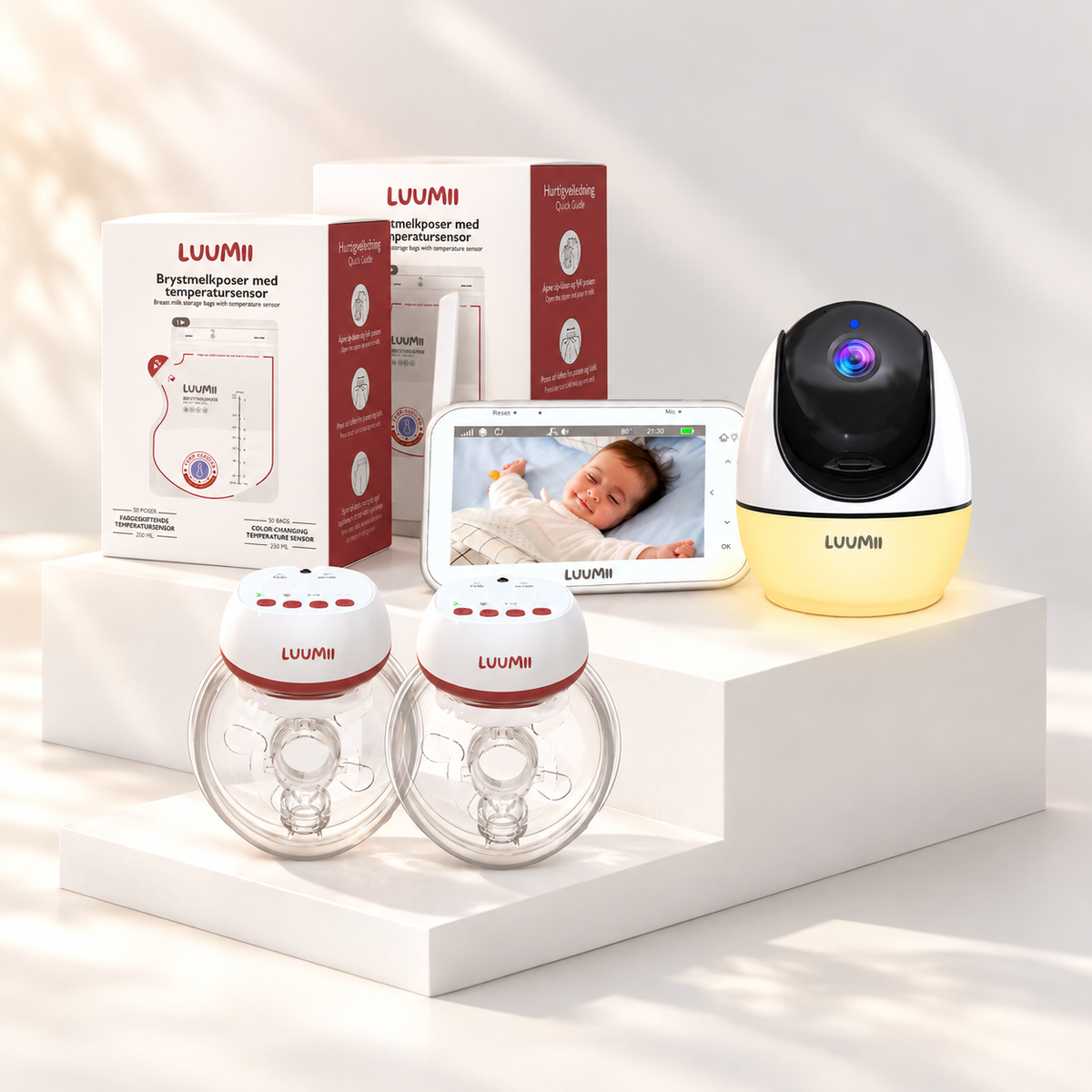 Luumii Mamma & Baby-pakke – EMA Brystpumpe, Babymonitor og Brystmelkposer