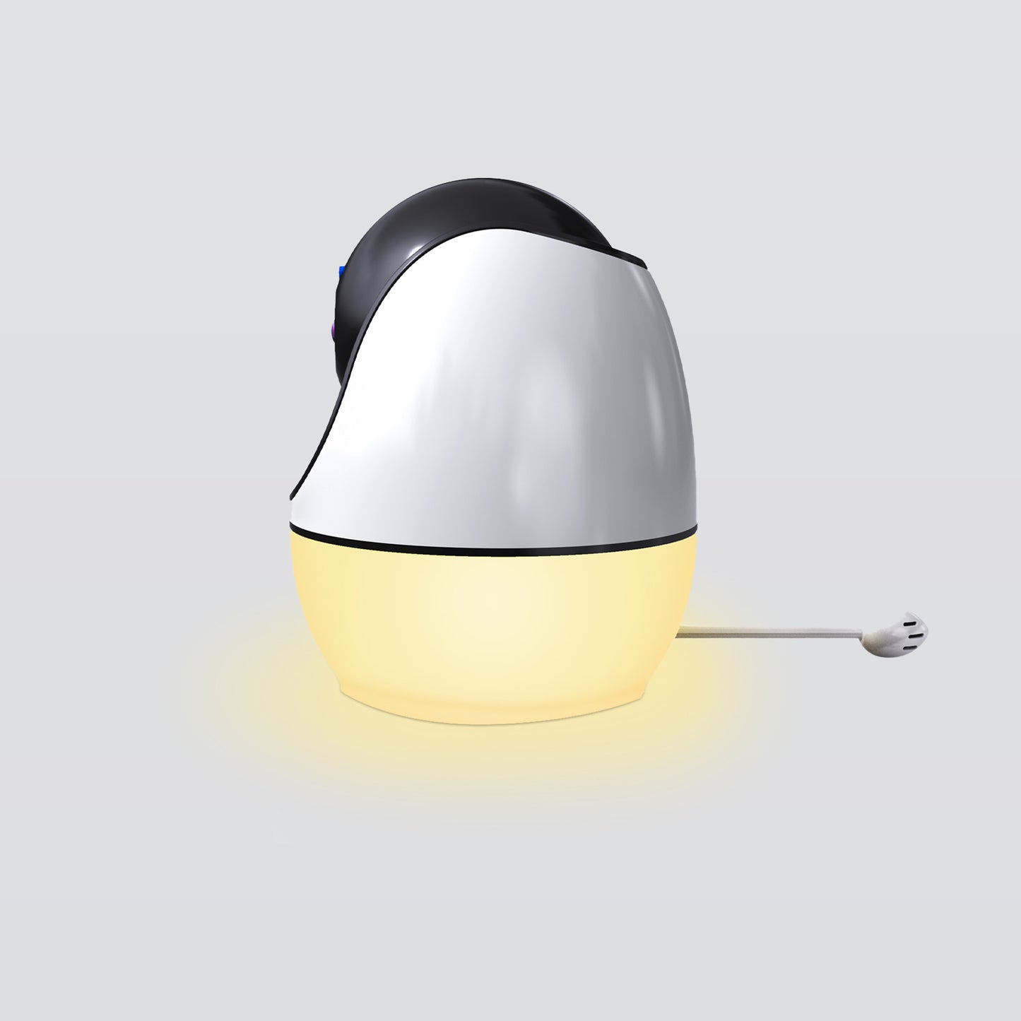 Luumii babymonitor fra siden med mykt nattlys og temperatursensor