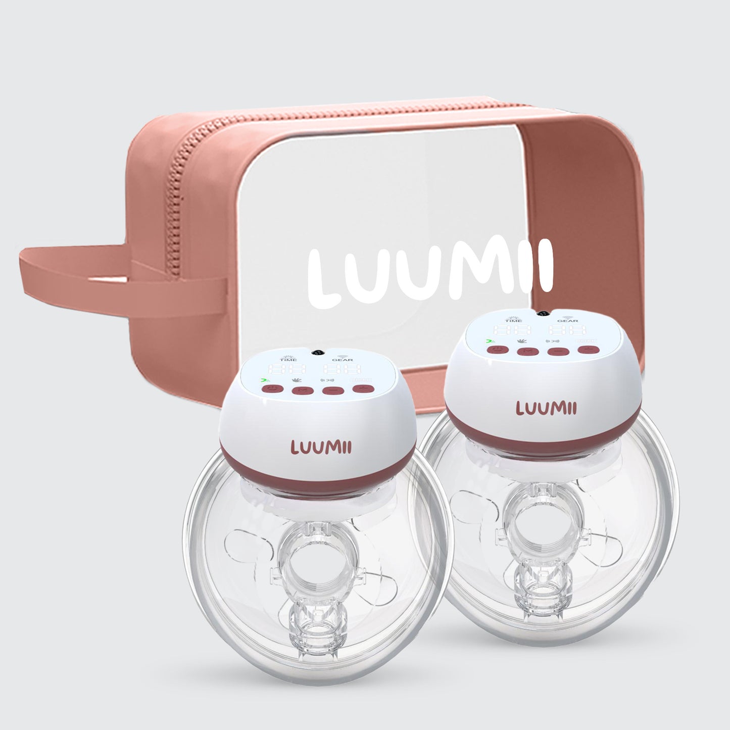 Dobbel elektrisk brystpumpe fra Luumii med rosa MiniBag