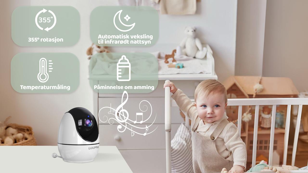 Luumii Søvn- og Trygghetspakke – Babymonitor med nattlys  og White Noise Maskin med fargelys