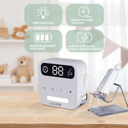 Luumii Komplettpakke – Babymonitor, Dobbel Brystpumpe, Elektrisk Nesesuger og White Noise Maskin