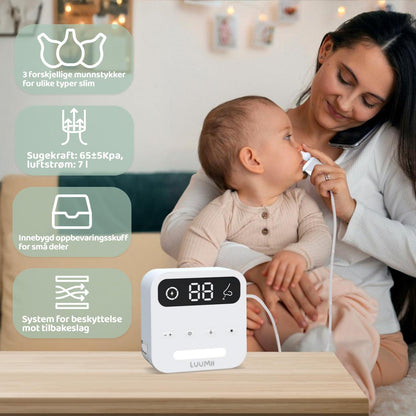 Luumii Komplettpakke – Babymonitor, Dobbel Brystpumpe, Elektrisk Nesesuger og White Noise Maskin